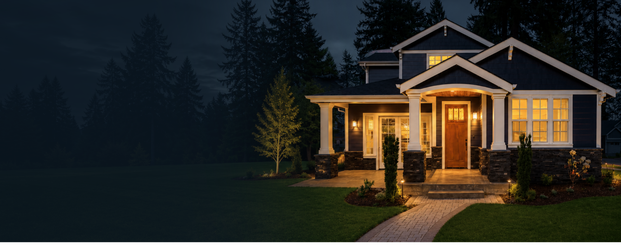 Professionally designed and illuminated outdoor home exterior